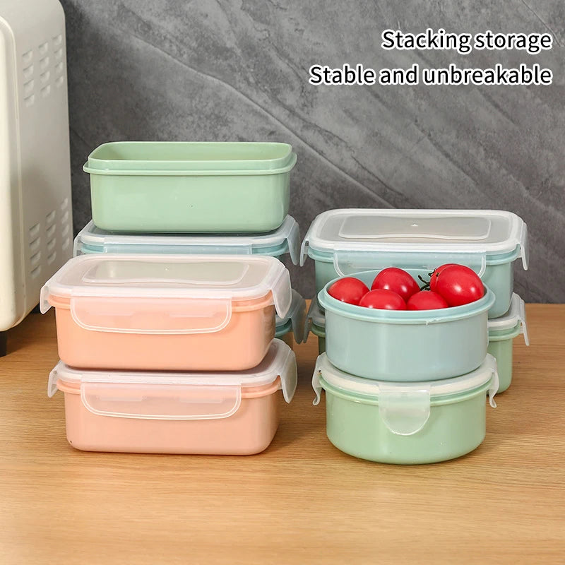 Mini Refrigerator Crisper Small Lunch Box Plastic Airtight Jar Storage Box Round Kitchen Insulated Lunch Box Organizer Snack Box