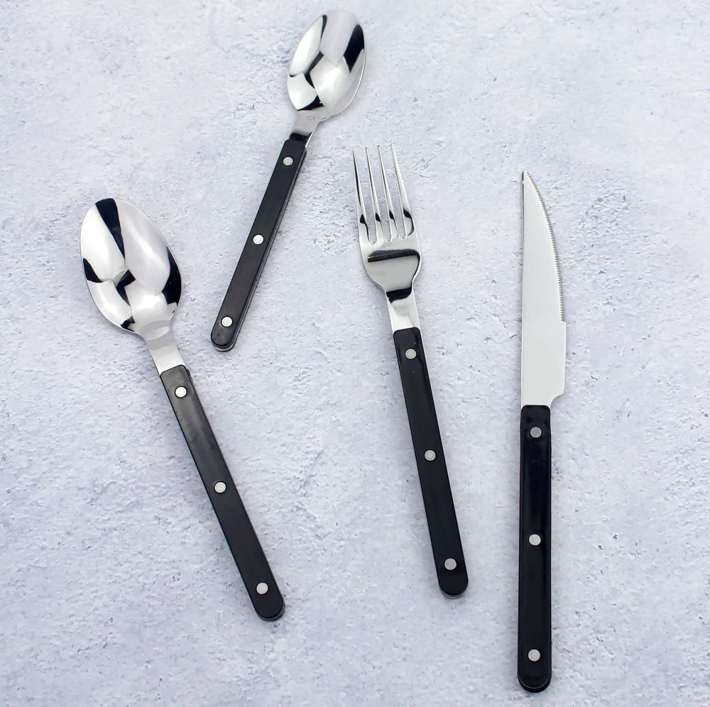 Fashionable Design Top Mirror Polishing Cutlery Sets Stainless Steel 18/8(304) ABS Handle With Rivets Silverware Set For Kitchen