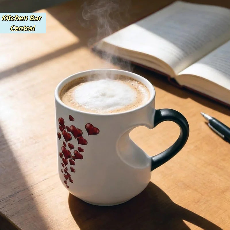 【Heart-Shaped Color Changing Magic Ceramic Mug Funny Color Changing Coffee Cup With Handle That Reveals Surprise Design】