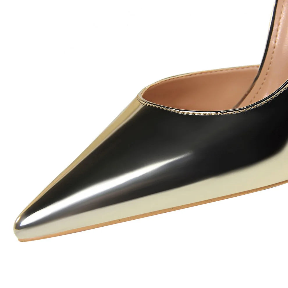 Women 10.5cm High Heels Pumps Lady Stripper Stiletto Metallic Leather Scarpins Wedding Heels Catwalk Party Silver Gold Shoes
