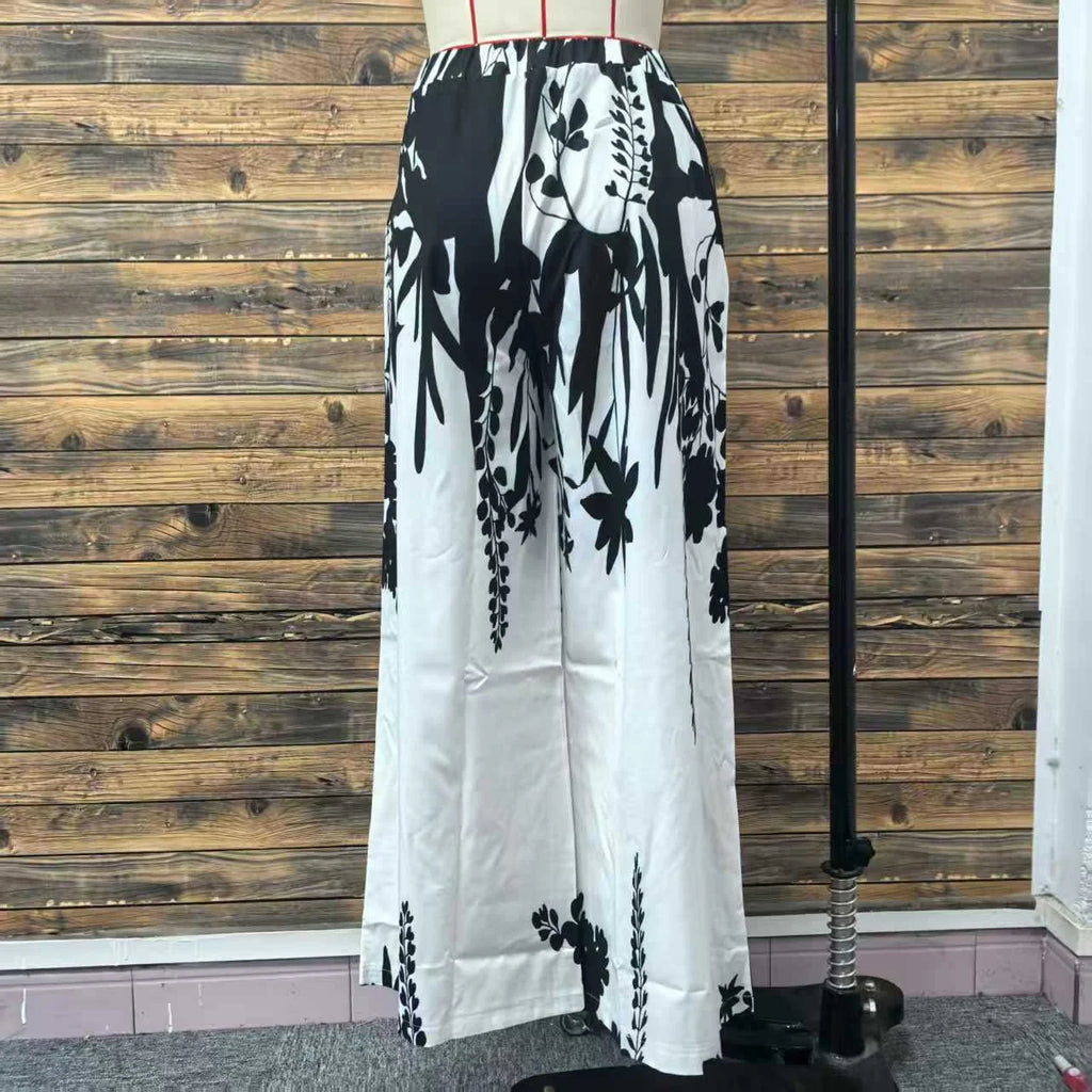 Dresses For Women Black And White Flowers Print Long Sleeve Ruffled Collar Elegant Dress Lace Up A-Line Dress 2026 Spring New