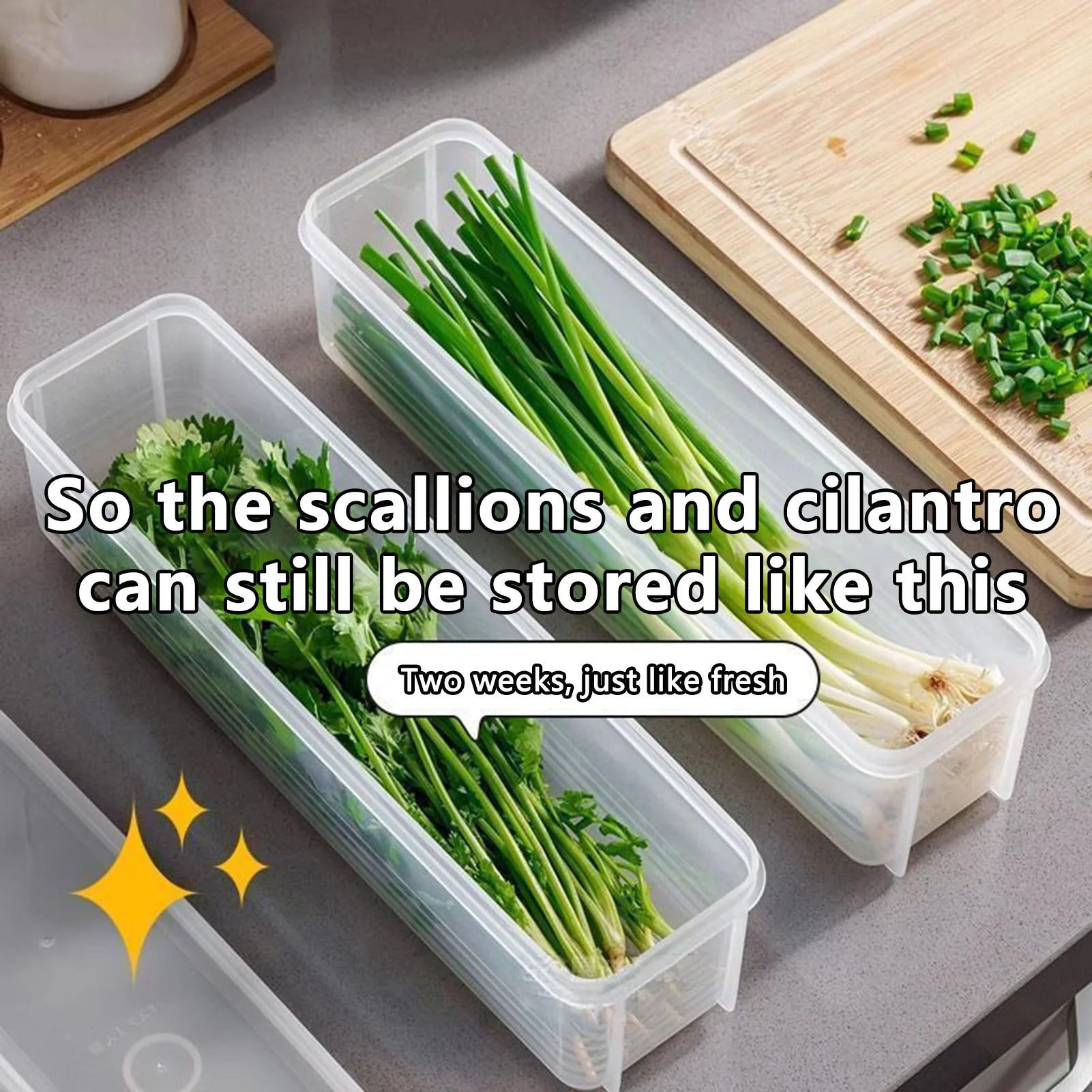 Cilantro Scallion Storage Box Refrigerator Fresh Keeper Container With Lid Vegetables Eggs Noodles Sealing Kitchen Organizer