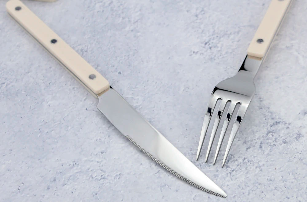 Fashionable Design Top Mirror Polishing Cutlery Sets Stainless Steel 18/8(304) ABS Handle With Rivets Silverware Set For Kitchen
