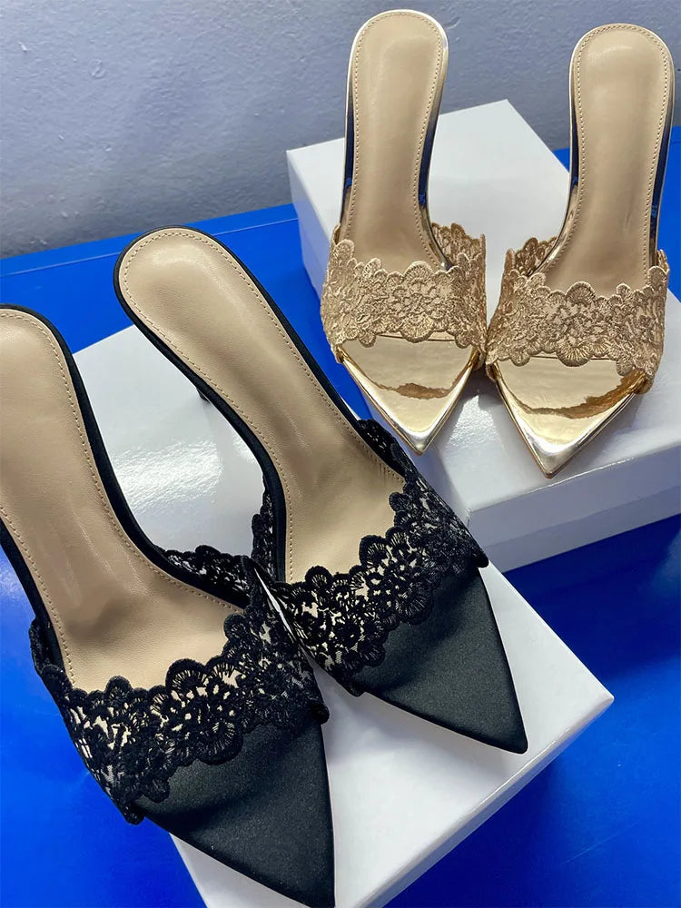 2026 Peep Toe Sexy Summer Women's Mules Pump Sandals Elegant Chic Super Thin High Heels Office Lady Party Shoes Slipper Sandals