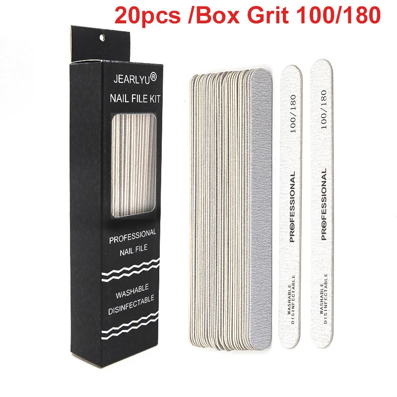 20pcs Nail Files UV Gel Nail Polish Lime a Ongle Professional Washable Nails Files Sandpaper Manicure Pedicure Art DIY Tool 