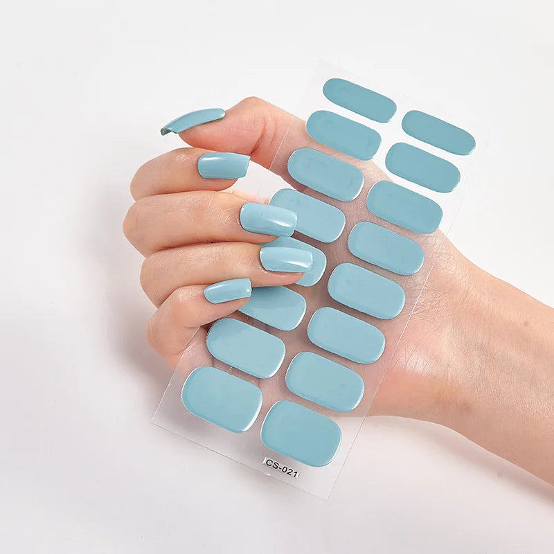 16p solid color stickers nail art supplies European and American simple decals oil film decals press on nails stickers designer