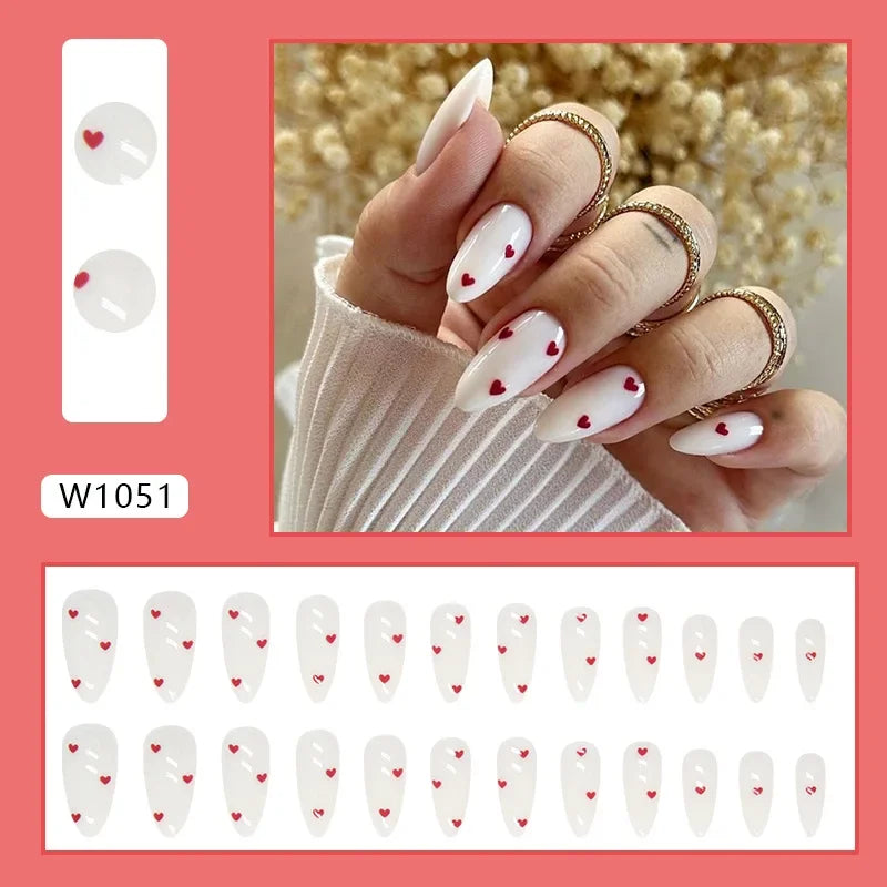 New Short Ballet 24 Pcs Fake Nail with Jelly sticker Press on False Nails Wearable Round Head Oval Full Cover Nail Tips