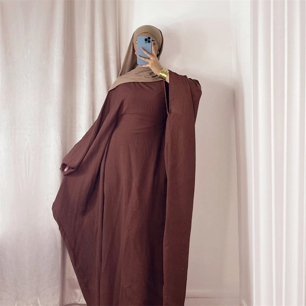Ramadan Eid Soft Crepe Khimar Batwing Abaya Dubai Islam Muslim Modest African Dresses For Women Kaftan Kebaya Robe Femme Musulma