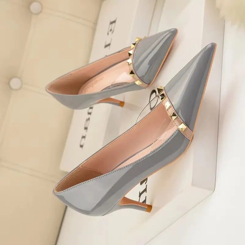 NEW Shoes Women 2026 SummerBas High Heels ic Office ladies Shoe Rivet Pumps Sexy Female Heels Fashion Retro Zapatos De Mujer