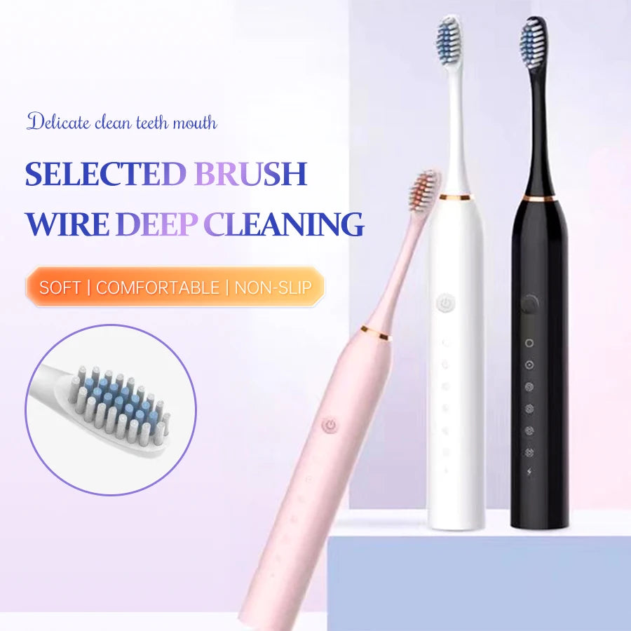 Electric Ultrasonic Toothbrush 6-Speed USB Rechargeable Waterproof Soft Bristles for Adults And Couples