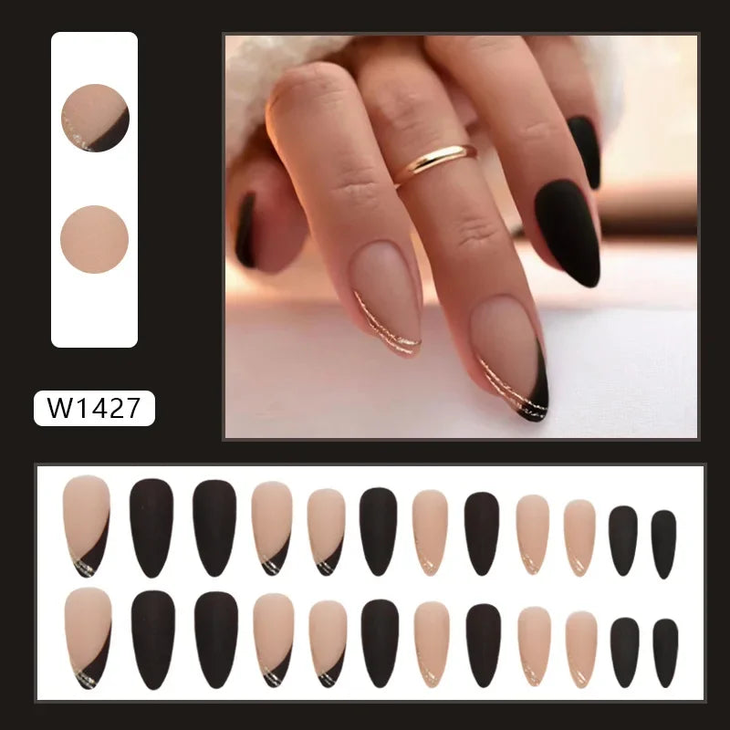 New Short Ballet 24 Pcs Fake Nail with Jelly sticker Press on False Nails Wearable Round Head Oval Full Cover Nail Tips