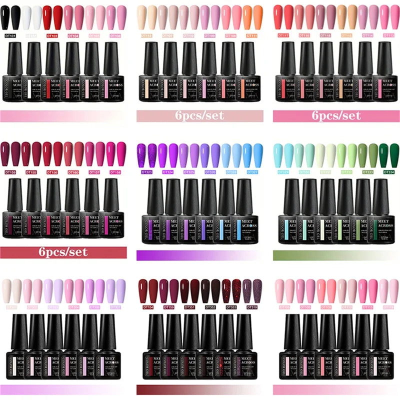 6pcs Gel Nail Polish Set HEMA Free 7ml Semi Permanent Soak Off UV Gel Varnish Nail Art Decoration Summer Nails Nail Supplies DIY
