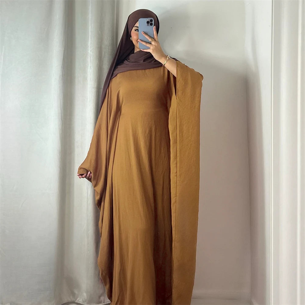 Ramadan Eid Soft Crepe Khimar Batwing Abaya Dubai Islam Muslim Modest African Dresses For Women Kaftan Kebaya Robe Femme Musulma