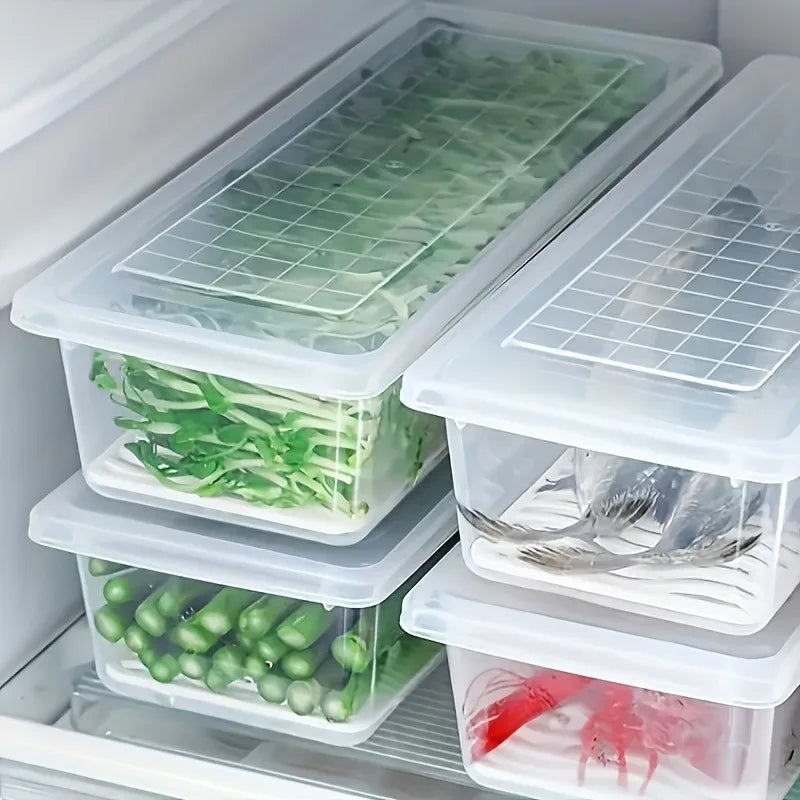 2pcs Airtight Stackable Food Storage Containers Set with Lids & Detachable Drain Tray - Reusable Refrigerator Organizer Boxes
