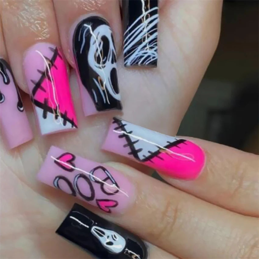 24Pcs/Set Love Ballerina Press on Nails Sets Free False Nails Adhesive Full Cover Artificial Art Fake Nail Professional Material