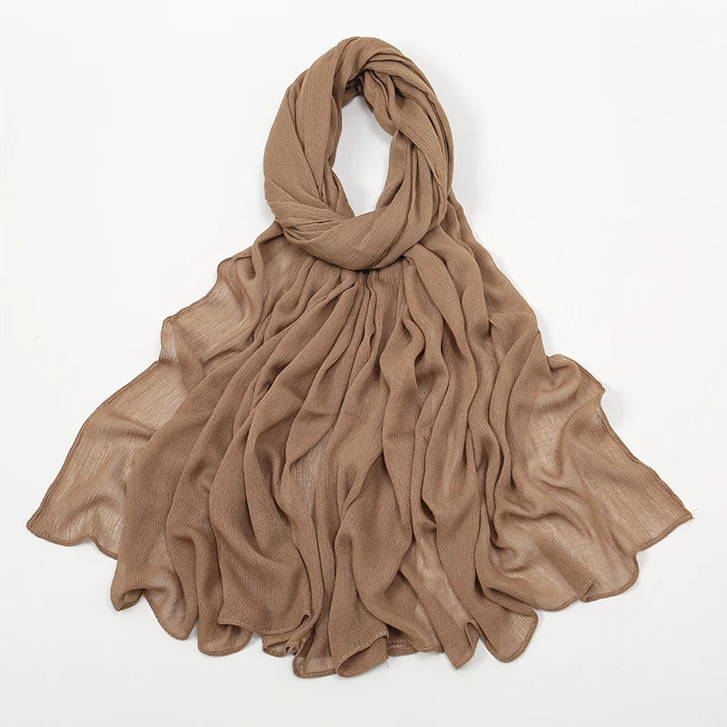 New Arrival Crinkle Rayon Hijab Women Muslim Scarf Shawls Solid Headscarf Wraps Big Size Plain Islamic Turban Headbands Foulard