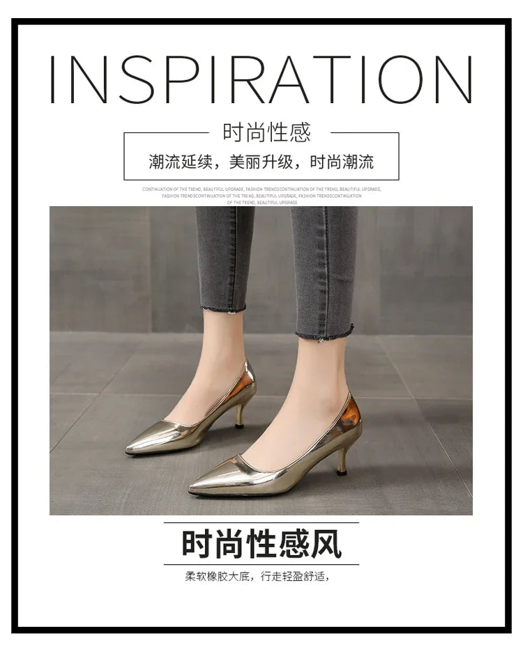 2026 New Lady Pointe Toe Gold Silver Pumps Female Wedding Bridal Shoes  Fashion Women Patent Leather High Heels Plus Size 45