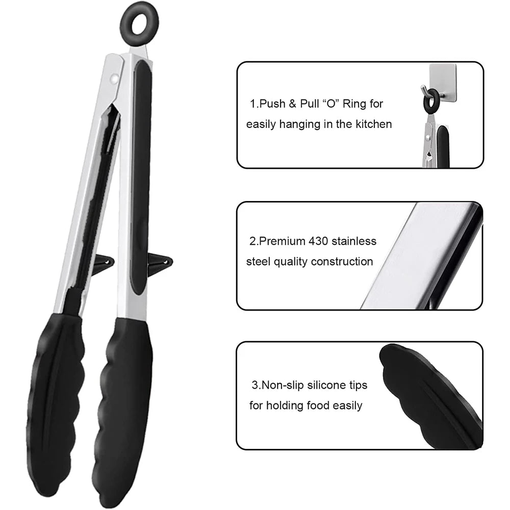 LMETJMA Kitchen Tongs Silicone Food Tongs Non Stick Cooking Serving Tongs For BBQ Salad Steak Pasta Spaghetti Noodles JT302