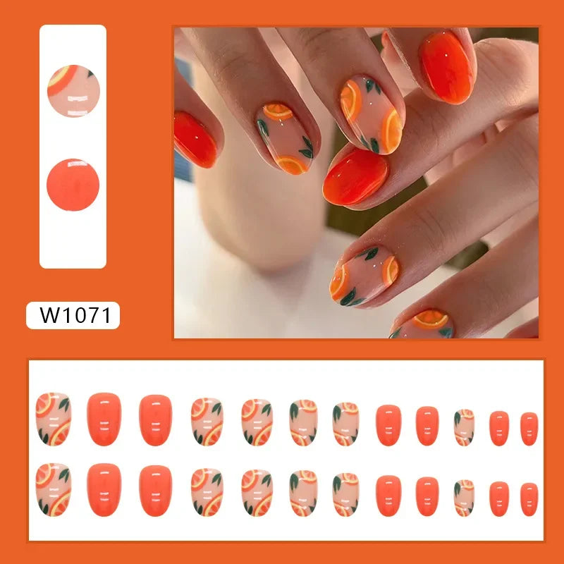 New Short Ballet 24 Pcs Fake Nail with Jelly sticker Press on False Nails Wearable Round Head Oval Full Cover Nail Tips
