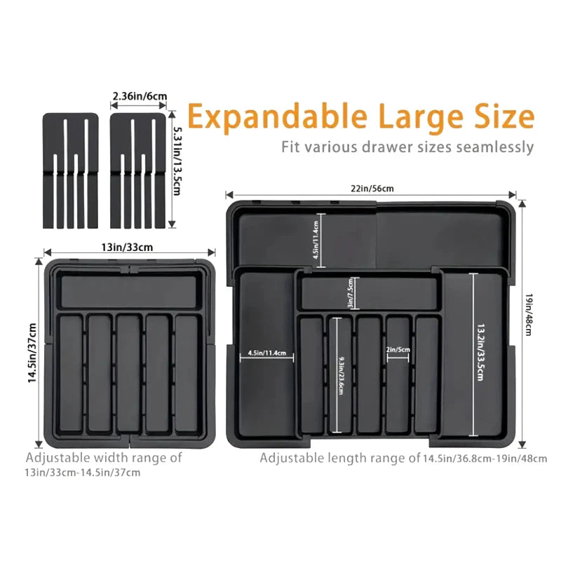 BPA Free Large Expandable Cutlery Tray - Kitchen Drawer Organizer for Silverware