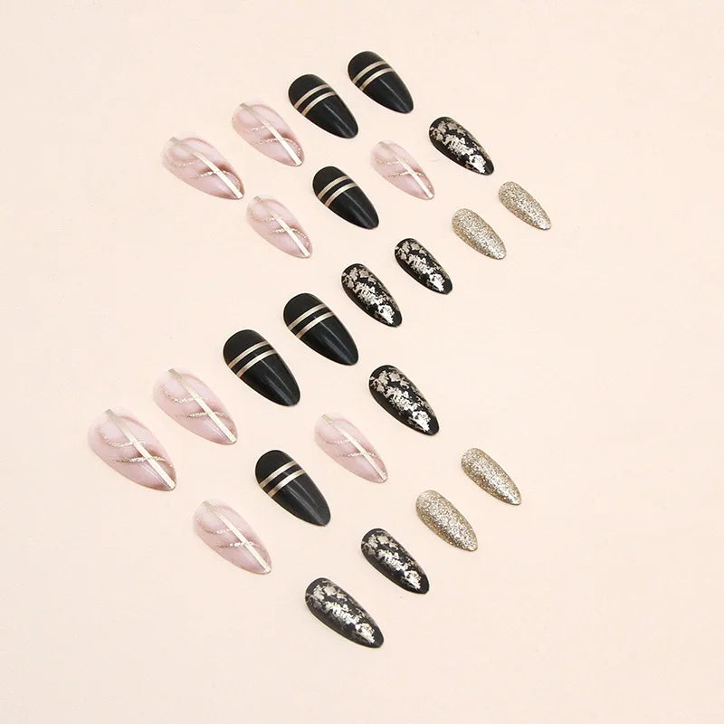 24 pieces of new French-style press-on nails (fashionable fake nail stickers), paired with 1 piece of jelly glue and 1 nail file