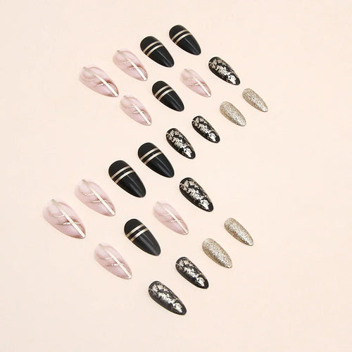 24 pieces of new French-style press-on nails (fashionable fake nail stickers), paired with 1 piece of jelly glue and 1 nail file