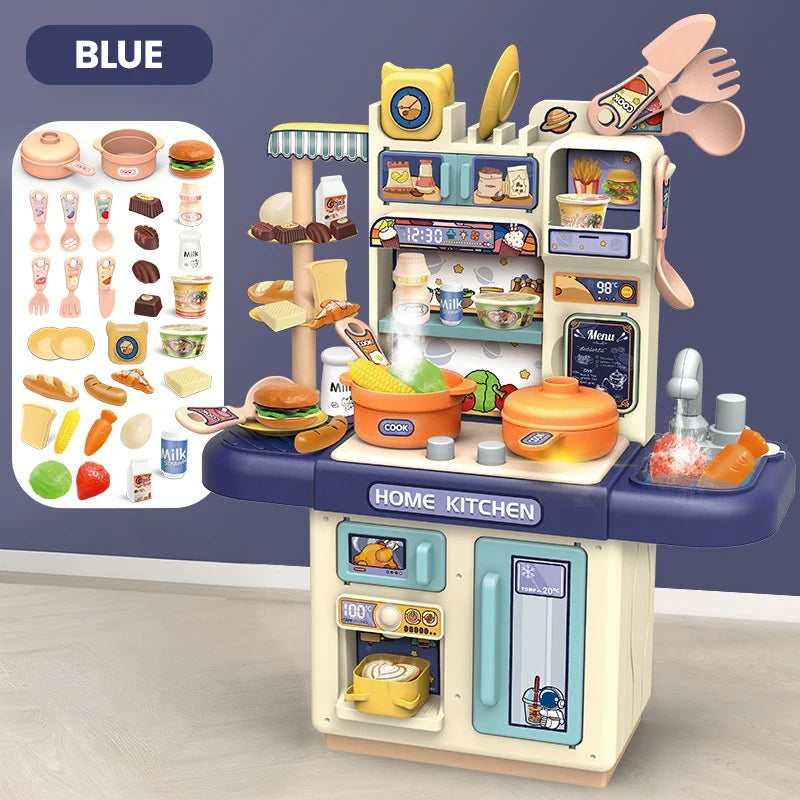 Kids Kitchen Play Set Water Spray Light Sound Electronic Stove Simulated Cooking Dining Table House Play Toy Gifts for Girls Boy
