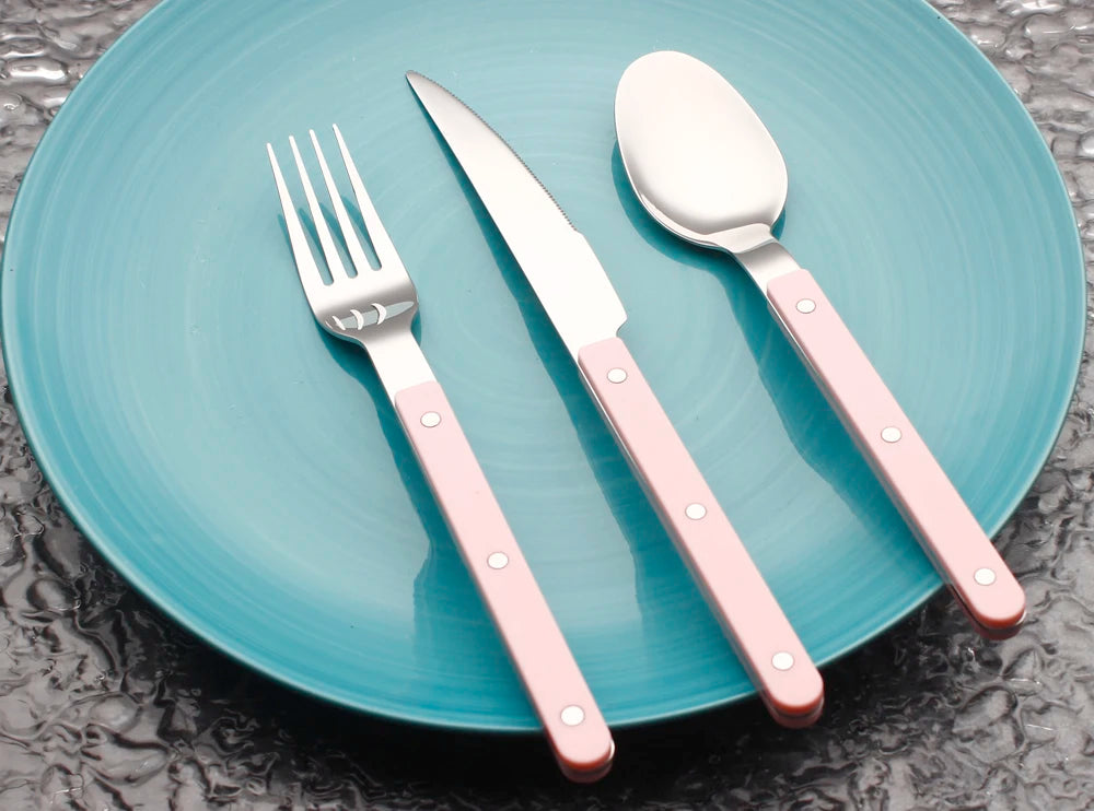 Fashionable Design Top Mirror Polishing Cutlery Sets Stainless Steel 18/8(304) ABS Handle With Rivets Silverware Set For Kitchen