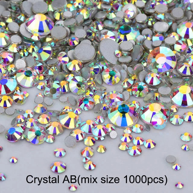1440Pcs/Pack Flatback 3D Glass Swarovsky DIY Nails Rhinestones Art Decoration Shiny Crystal Stones Gems Manicure
