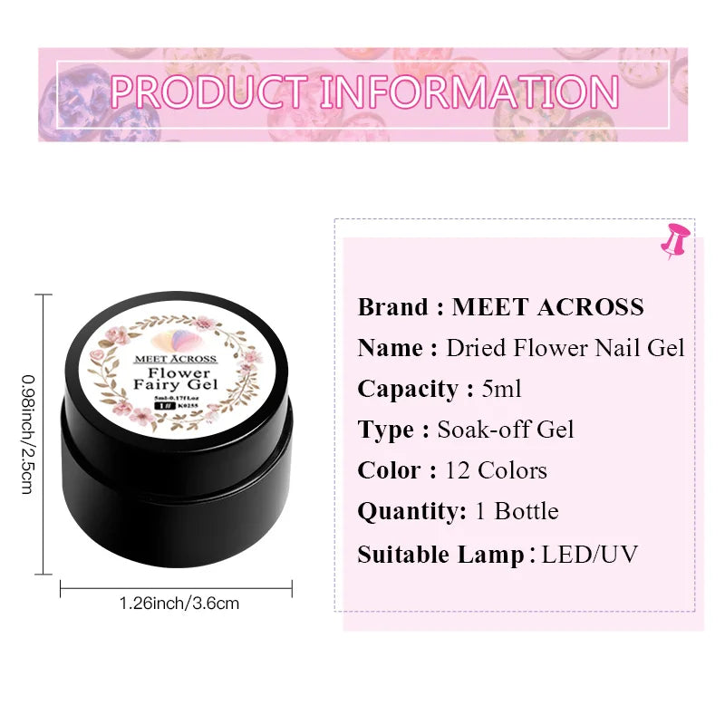 5ml Pink Dried Flower Nail Gel Polish Semi Permanent Natural Flower Fairy Nail Art Gel Soak Off UV Painting Varnishes For Nails