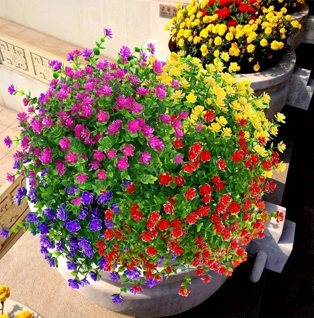 1 Bundle Artificial Flowers Outdoor UV Resistant Shrubs Plants Fake Flower Greenery for Office Kitchen Wedding Garden Decor