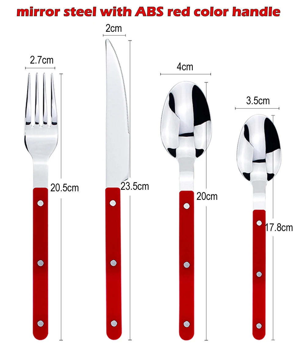 Fashionable Design Top Mirror Polishing Cutlery Sets Stainless Steel 18/8(304) ABS Handle With Rivets Silverware Set For Kitchen