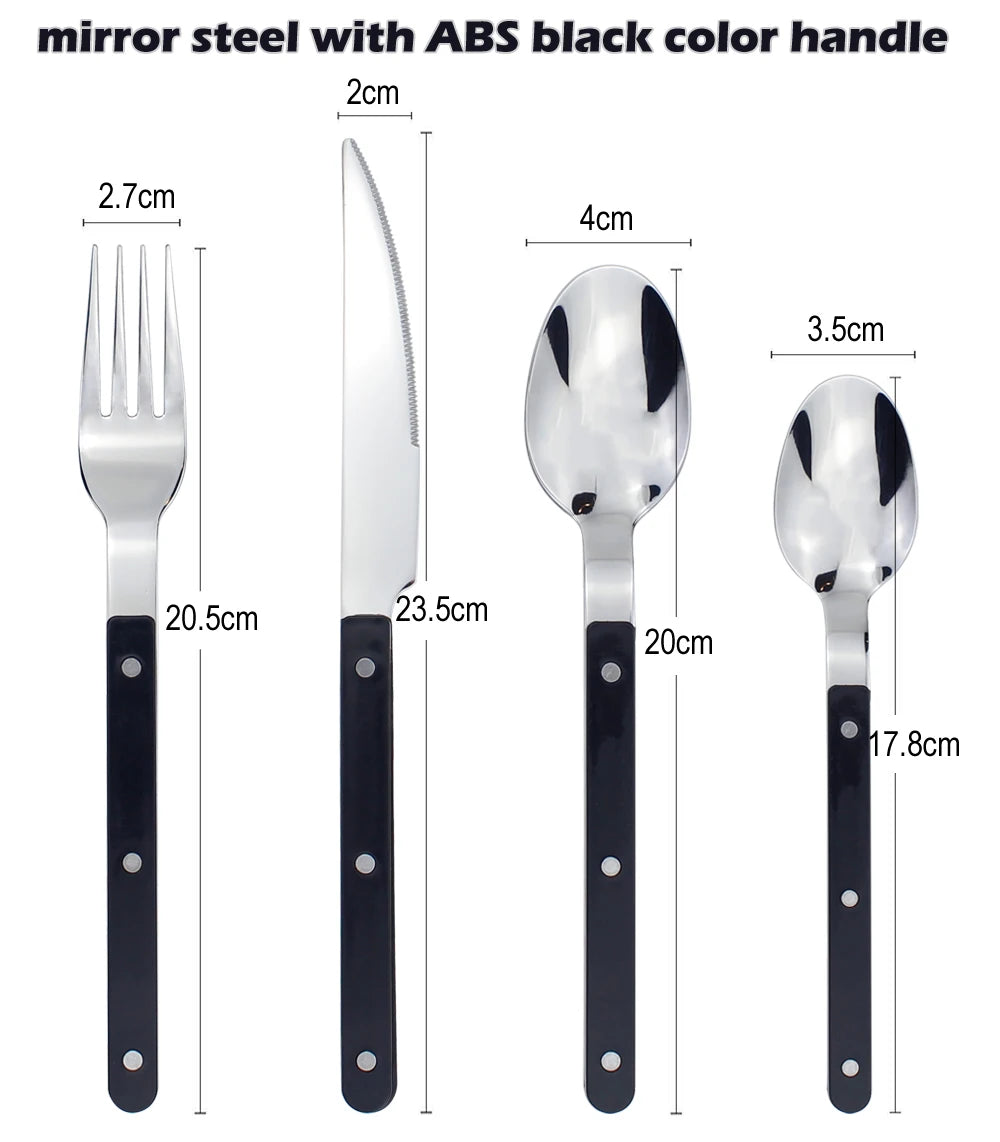 Fashionable Design Top Mirror Polishing Cutlery Sets Stainless Steel 18/8(304) ABS Handle With Rivets Silverware Set For Kitchen