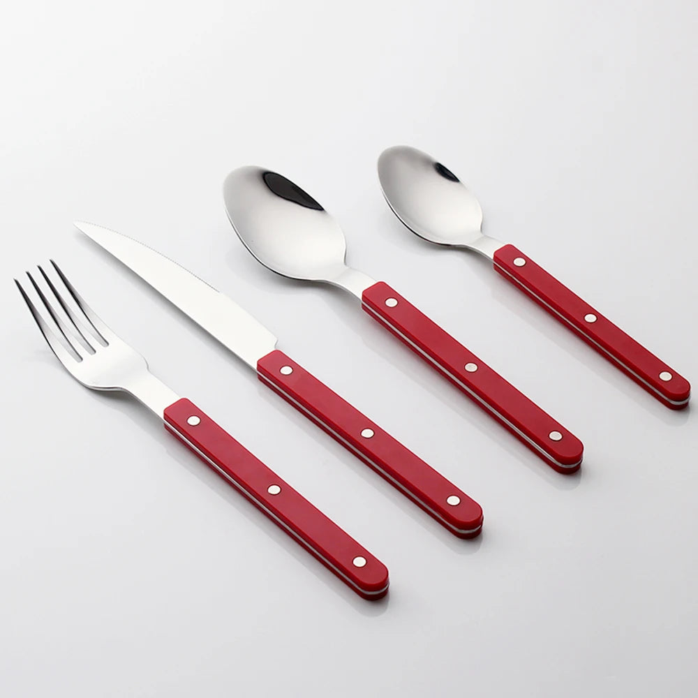 Fashionable Design Top Mirror Polishing Cutlery Sets Stainless Steel 18/8(304) ABS Handle With Rivets Silverware Set For Kitchen