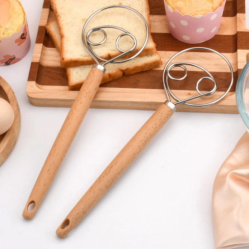 10 Inch Creative Hand Blender DIY Danish Bread Stainless Steel Bakeware Dough Whisk Egg Beater Mixer Tool Wood Handle