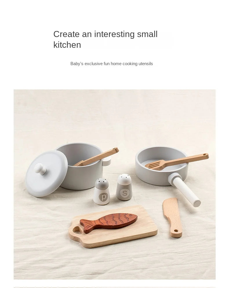 Children's simulation kitchen toys, early education educational toys, wooden simulation pots and pans, food, role-play chef