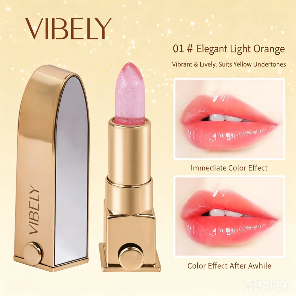 VIBELY Color Changing Lipstick with Shimmer Glitter, Nourishing Hydrating Lip Balm, Moisturizing Lip Care for Dry Lips, Daily Us