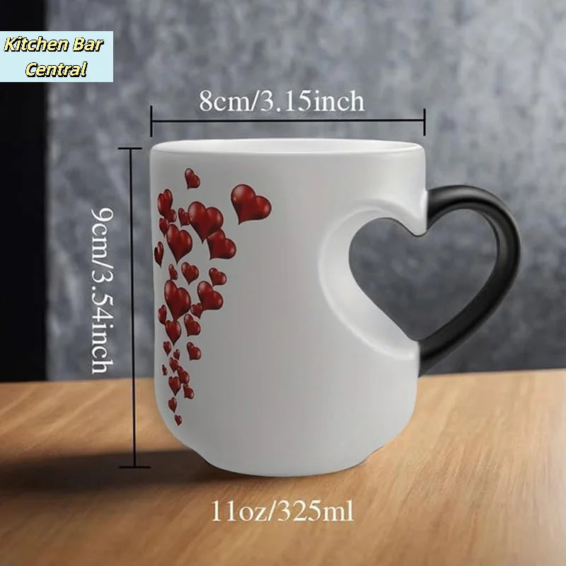 【Heart-Shaped Color Changing Magic Ceramic Mug Funny Color Changing Coffee Cup With Handle That Reveals Surprise Design】