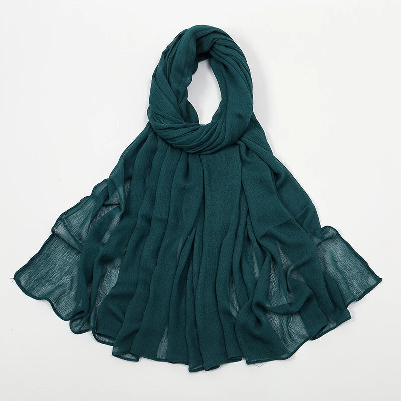 New Arrival Crinkle Rayon Hijab Women Muslim Scarf Shawls Solid Headscarf Wraps Big Size Plain Islamic Turban Headbands Foulard