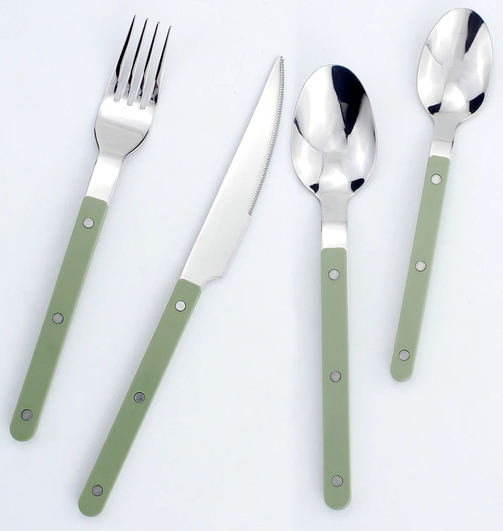 Fashionable Design Top Mirror Polishing Cutlery Sets Stainless Steel 18/8(304) ABS Handle With Rivets Silverware Set For Kitchen