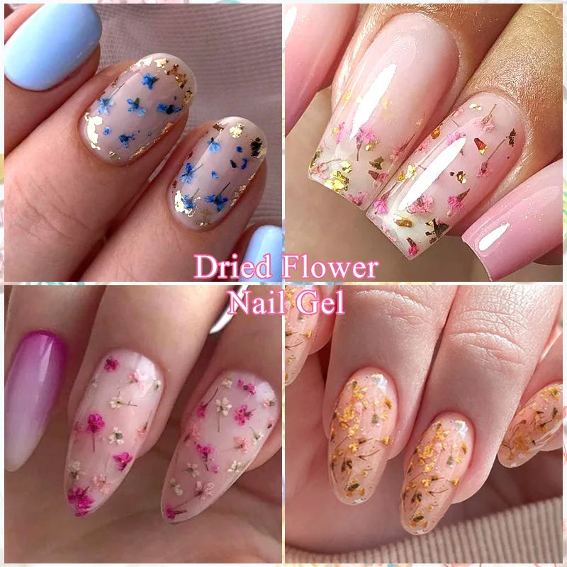 5ml Pink Dried Flower Nail Gel Polish Semi Permanent Natural Flower Fairy Nail Art Gel Soak Off UV Painting Varnishes For Nails