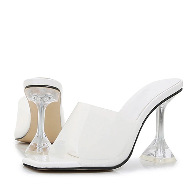 Liyke 2026 New Transparent Crystal Clear Heels Women Slippers Candy Color PVC Shoes Female Mules Slides Summer Sandals Size 46