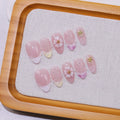 10pcs French Almond Press on Nails Flower False Nails Wearable Stick-on Nails Fake Nail Uñas Postizas Mujer Накладные Ногти 네일팁