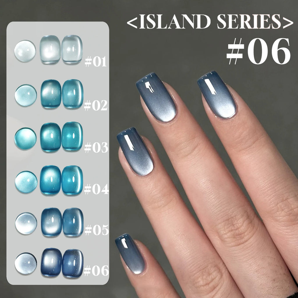 12ML 1-6PCS Summer And Autumn Island Glass Bead Magnet Cat Eye Gel Nail Polish Blue Nails Nail Art Nail Supplies