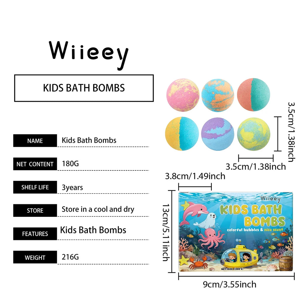 New 6pcs Bath Bombs Set For Kids Handmade Natural Mega Bubbles Surprise Funny Skin Friendly Bubble Bathing Kit Ocean Toys Gift ﻿