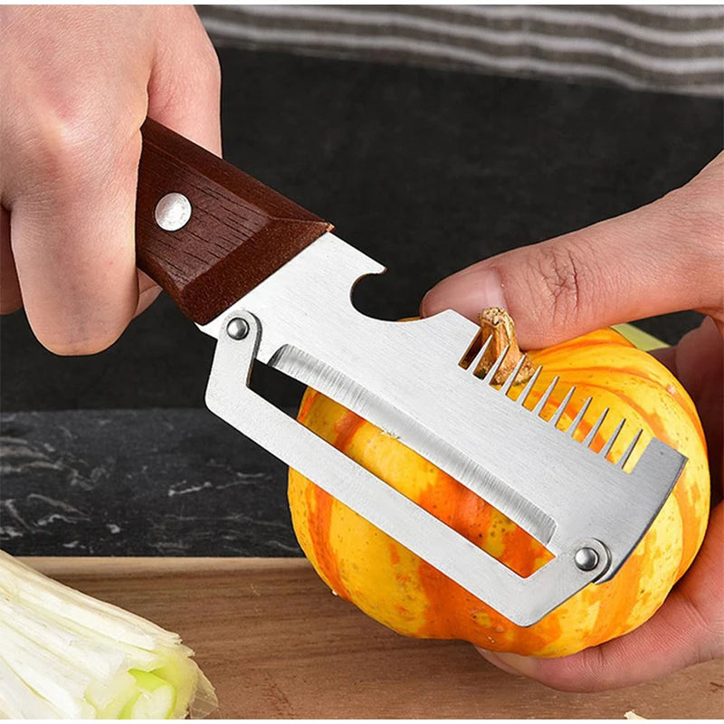Multipurpose Vegetable Peeler Stainless Steel Kitchen Tool Wooden Handle Cutter For Scallion Potato Fruit Asparagus Winter Melon