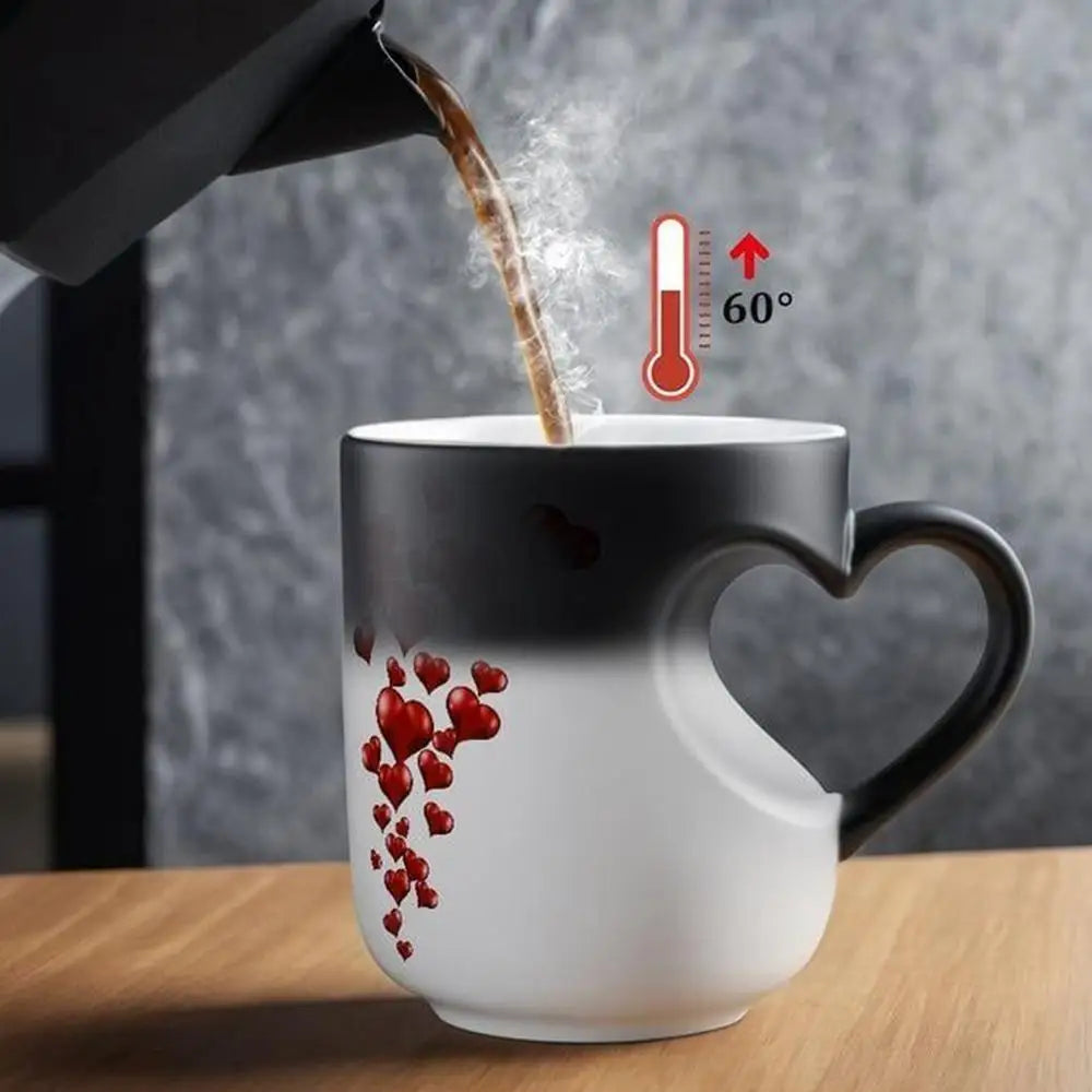 400ml Color Change Mug Heart Shape Handle Milk Juice Cup Ceramic Heat Activated Mug Thermochromic Bar Coffee Tea Water Dispenser