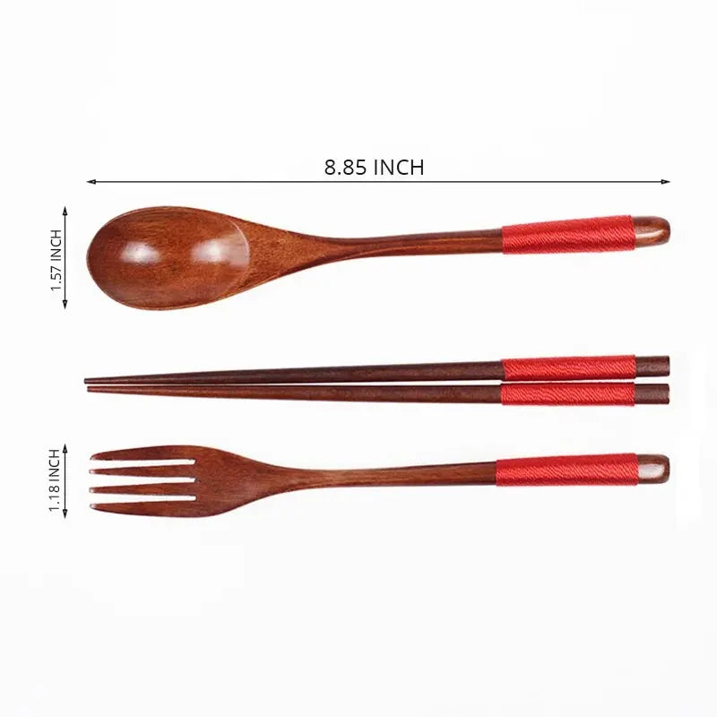 1pc Wooden Chopsticks Fork Spoon Three-piece Set Twine Japanese-style Tableware Kitchen Home Chopsticks Fork Spoon Cutlery Set