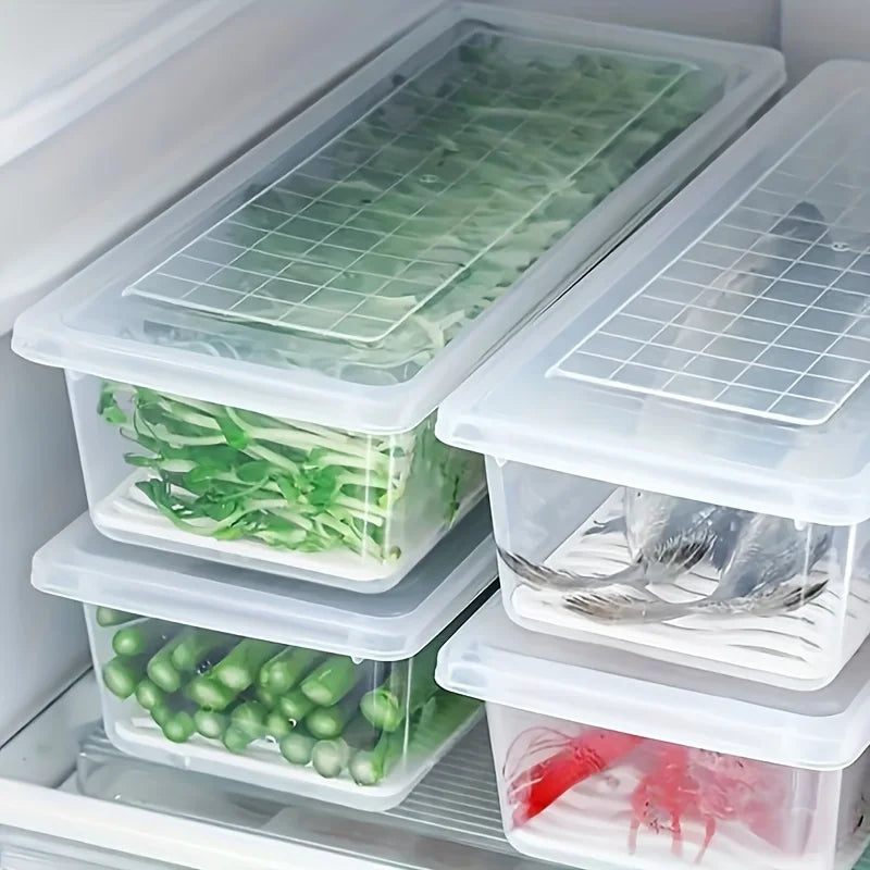 2pcs Airtight Stackable Food Storage Containers Set with Lids & Detachable Drain Tray - Reusable Refrigerator Organizer Boxes