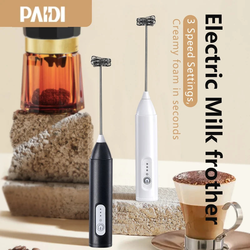 MINI Coffee Frother USB Rechargeable 3 Speeds Foam Maker Coffee Milk Mixer Electric Handle Blender Egg Beater Hot Cooking Tools